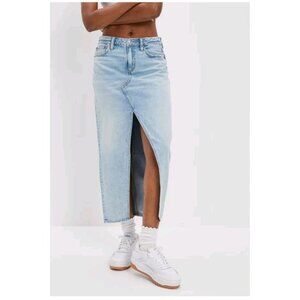 American Eagle Blue Denim Jeans Maxi Skirt Front Slit Sz 4 ( True Sz 10) 30x33.5